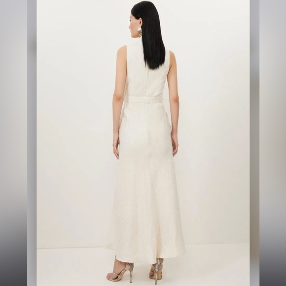 KAREN MILLEN Tailored Linen Metallic Notch Neck Maxi Dress - Picture 3 of 7
